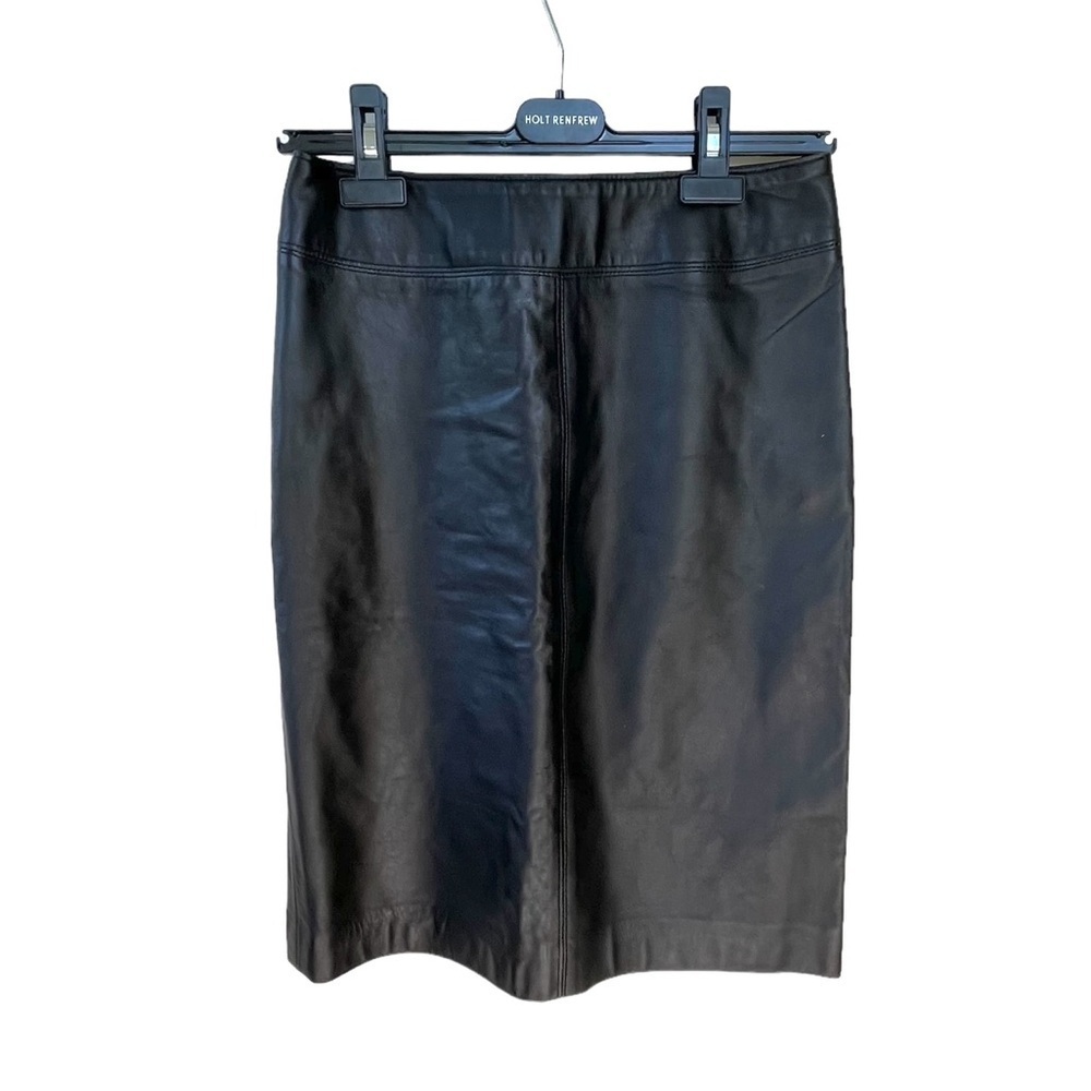 JONES NEW YORK Vintage Black Leather Pencil Skirt 28